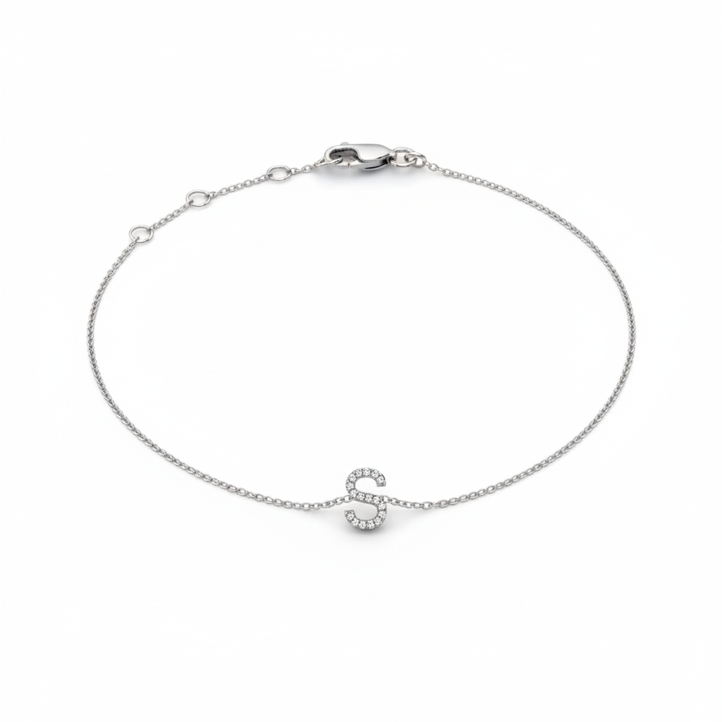 Mini Block Initial Diamond Bracelet Gold