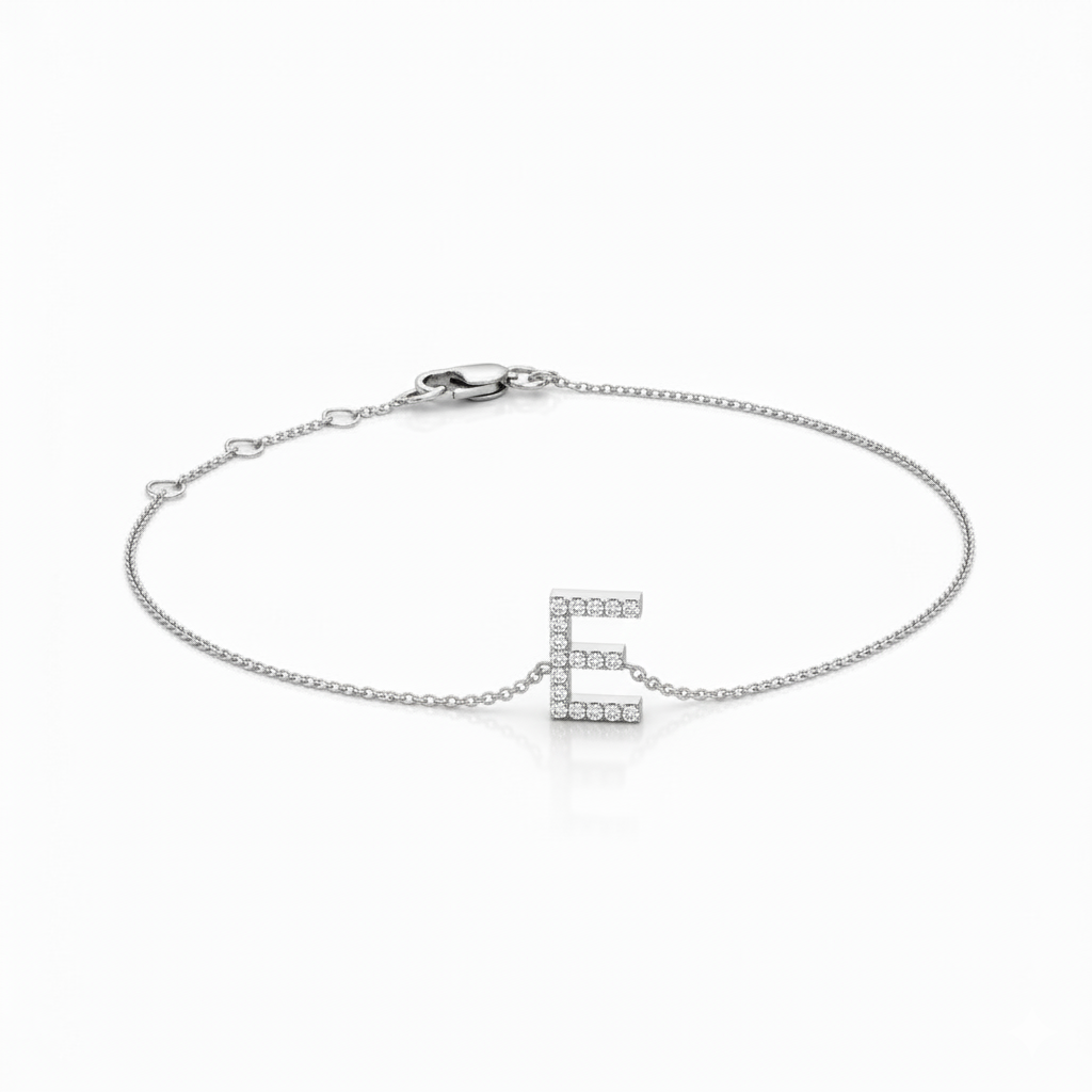 Mini Block Initial Diamond Bracelet Gold