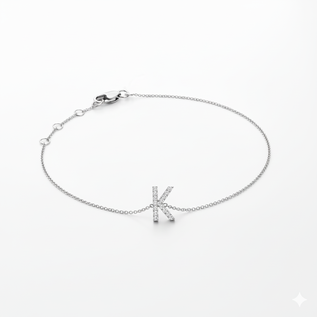 Mini Block Initial Diamond Bracelet Gold