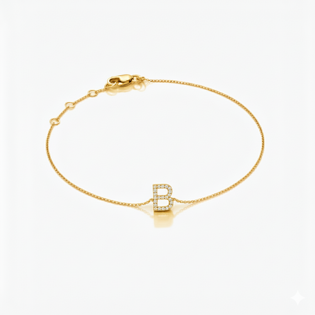 Mini Block Initial Diamond Bracelet Gold