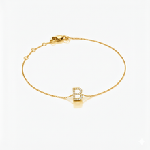 Load image into Gallery viewer, Mini Block Initial Diamond Bracelet Gold