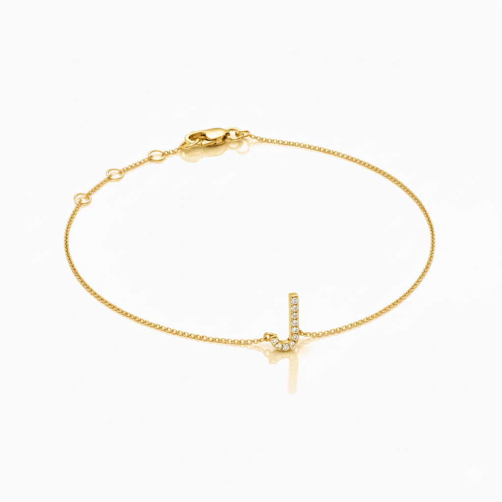 Mini Block Initial Diamond Bracelet Gold