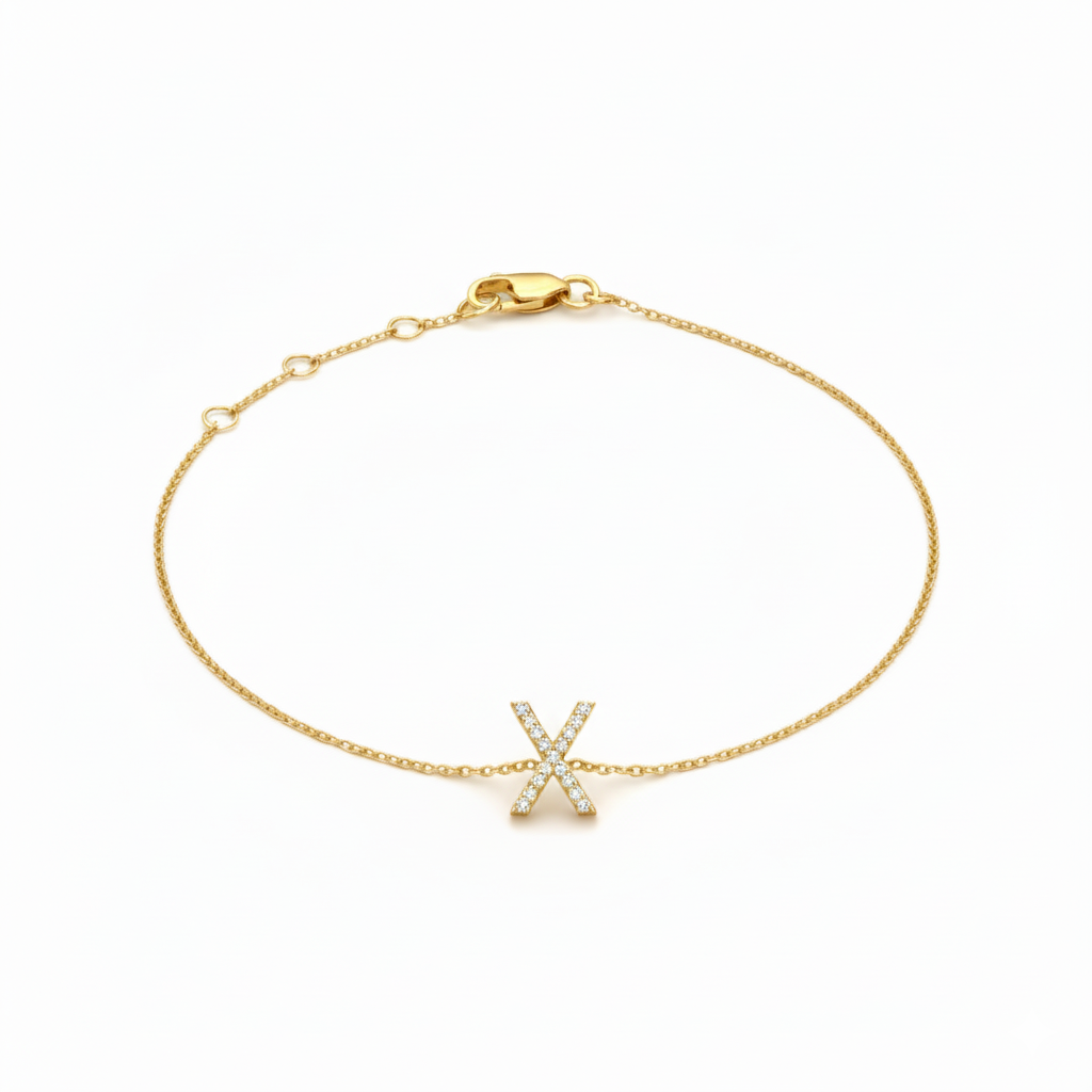 Mini Block Initial Diamond Bracelet Gold