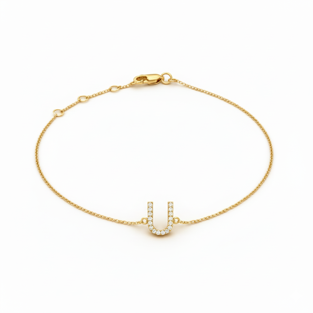 Mini Block Initial Diamond Bracelet Gold
