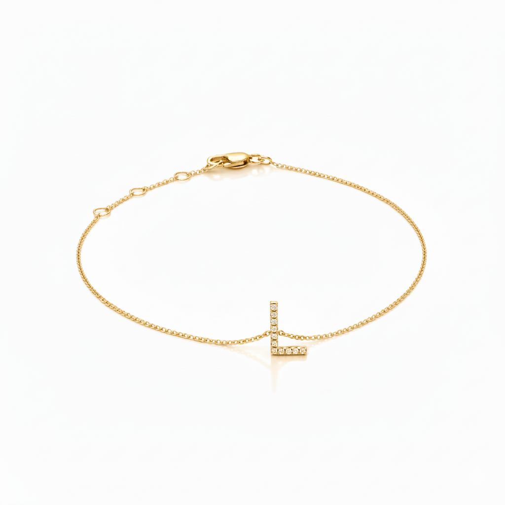 Mini Block Initial Diamond Bracelet Gold