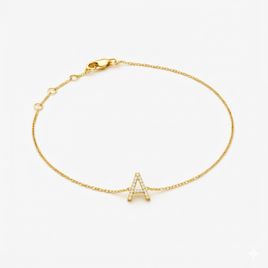 Mini Block Initial Diamond Bracelet Gold