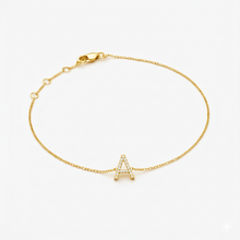 Load image into Gallery viewer, Mini Block Initial Diamond Bracelet Gold