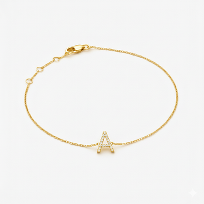 Mini Block Initial Diamond Bracelet Gold