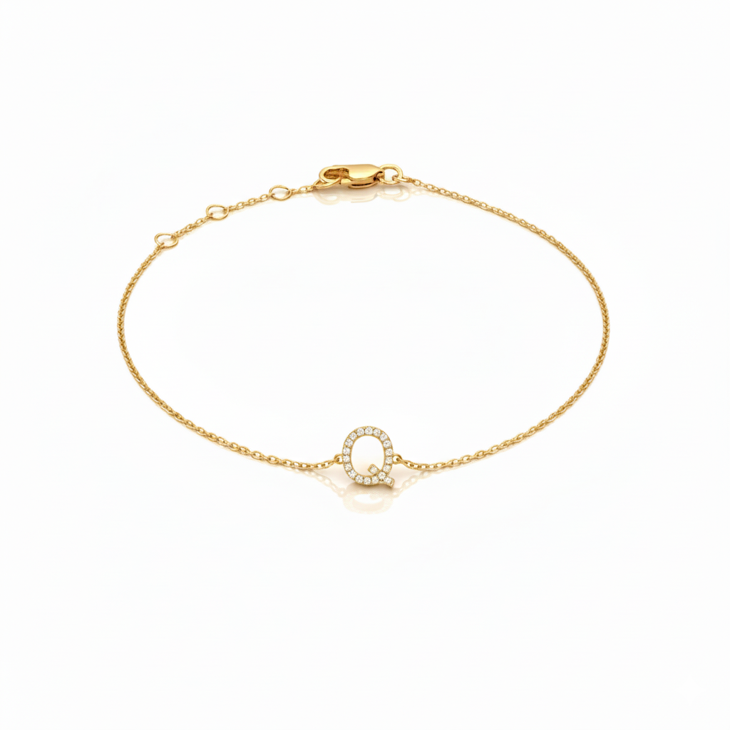 Mini Block Initial Diamond Bracelet Gold