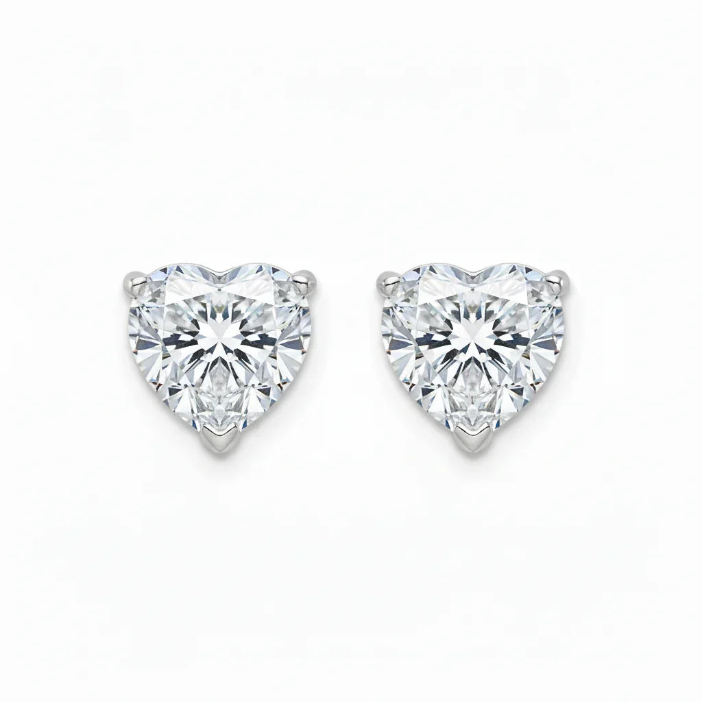 IGI Certified Heart Lab Grown Diamond Solitaire Stud Earrings White Gold - Fine Diamond
