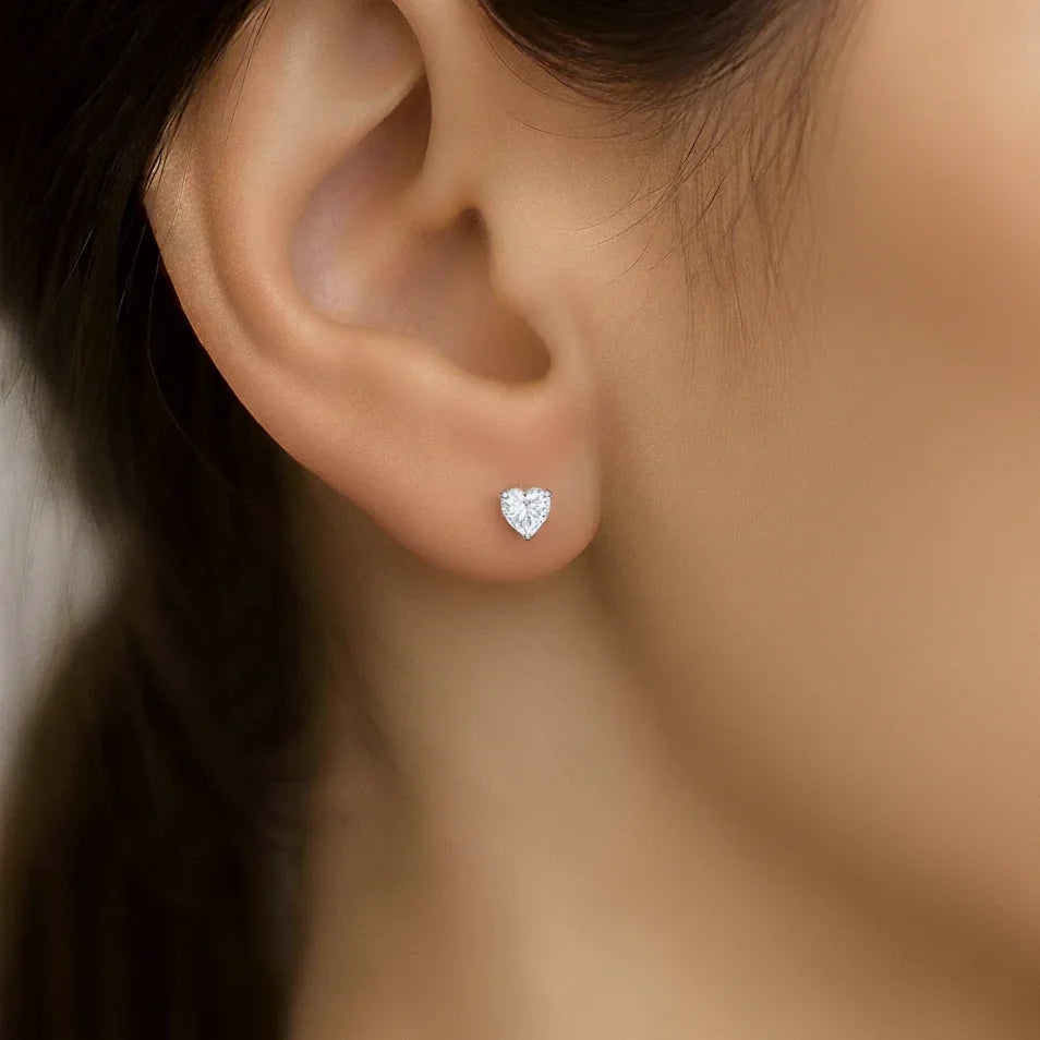 IGI Certified Heart Lab Grown Diamond Solitaire Stud Earrings White Gold - Fine Diamond