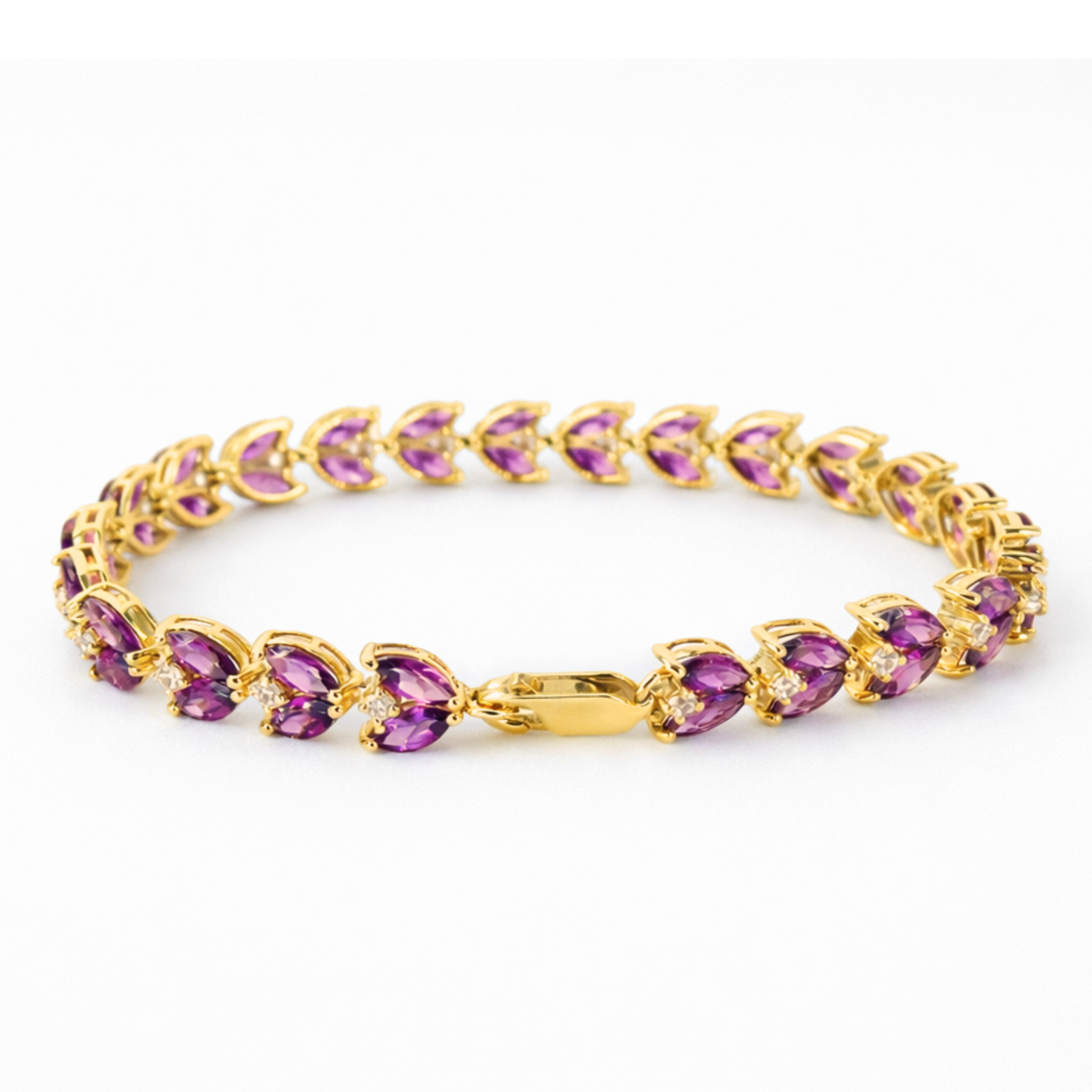 Natural Rhodolite Garnet Yellow Gold Over Silver Leaf Bracelet 7 inches