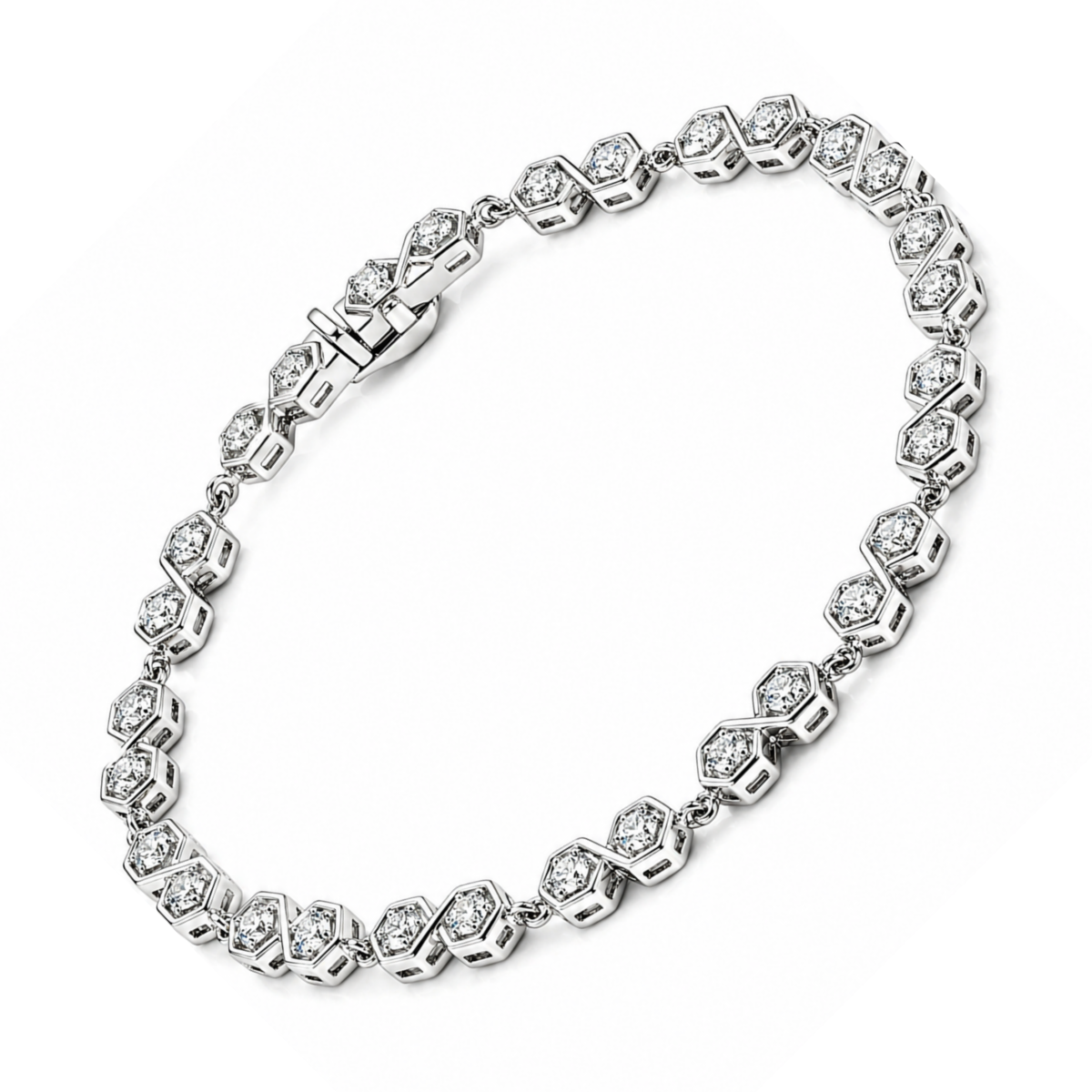 Natural White Zircon Silver Halo Bezel Infinity Bracelet 7 Inch