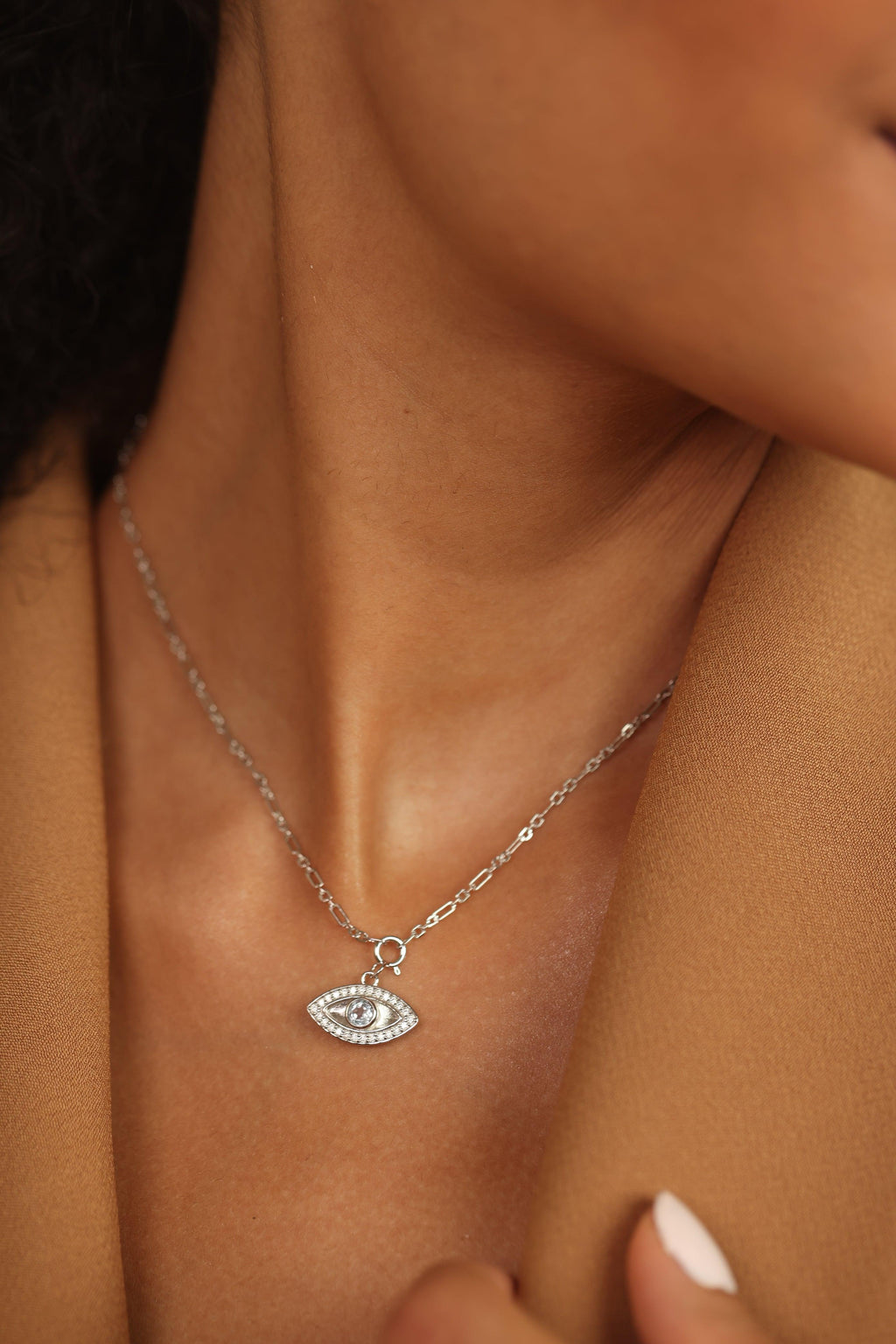 White Topaz Evil Eye Necklace - FineColorJewels