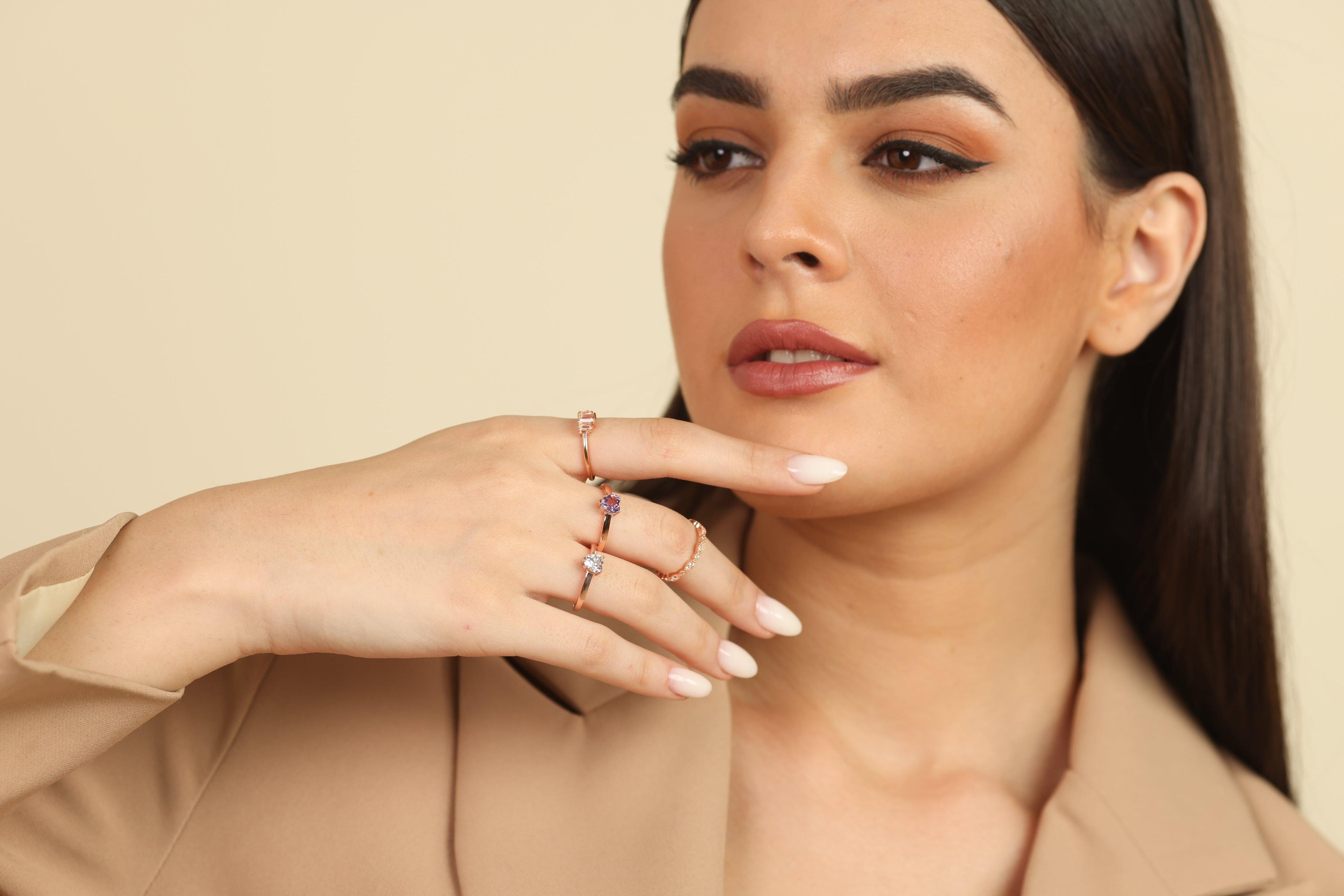 Baguette White Topaz Gemstone Ring - FineColorJewels