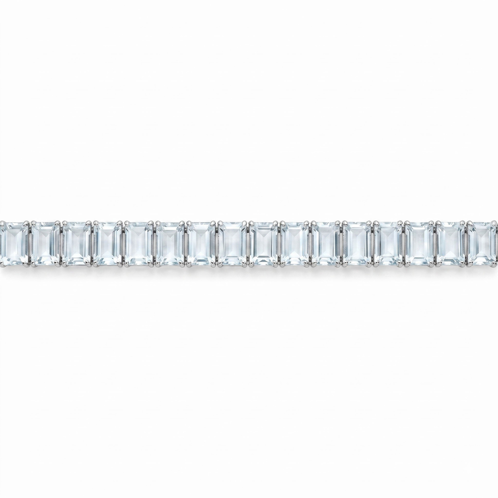 Natural Emerald Cut Blue Aquamarine Tennis Bracelet Silver
