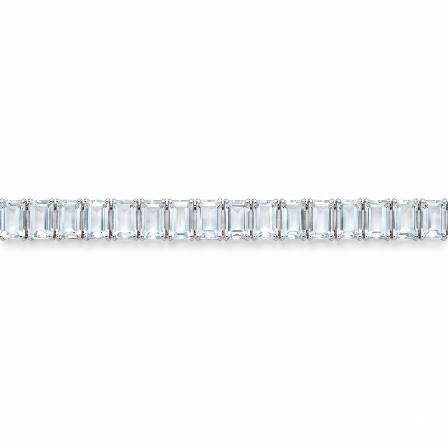 Natural Emerald Cut Blue Aquamarine Tennis Bracelet Silver
