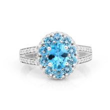 Load image into Gallery viewer, Natural Paraiba Apatite Oval Cluster Halo Ring