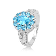 Load image into Gallery viewer, Natural Paraiba Apatite Oval Cluster Halo Ring
