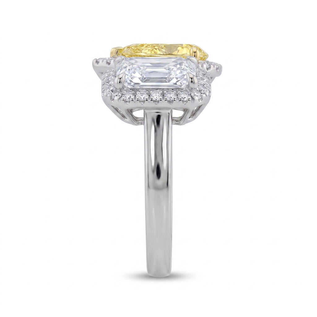 3Cttw Radiant Shaped Lab Grown Diamond (F/VVS) Toi et Moi Fashion Engagement Ring in 14K Gold