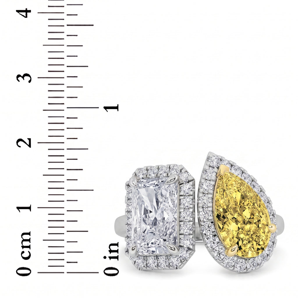 3Cttw Radiant Shaped Lab Grown Diamond (F/VVS) Toi et Moi Fashion Engagement Ring in 14K Gold