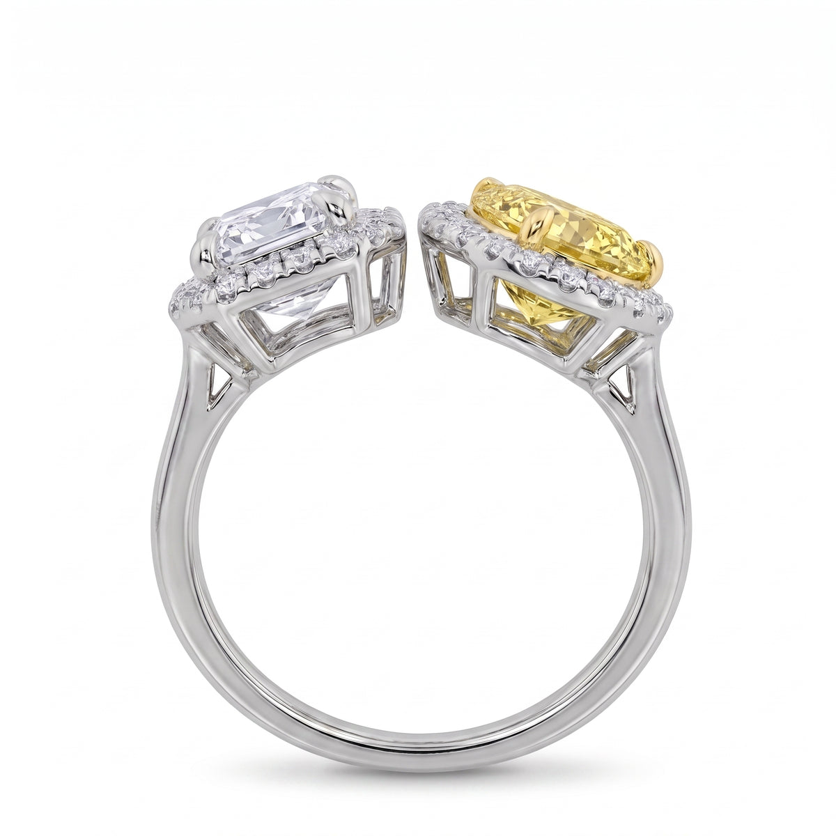 3Cttw Radiant Shaped Lab Grown Diamond (F/VVS) Toi et Moi Fashion Engagement Ring in 14K Gold