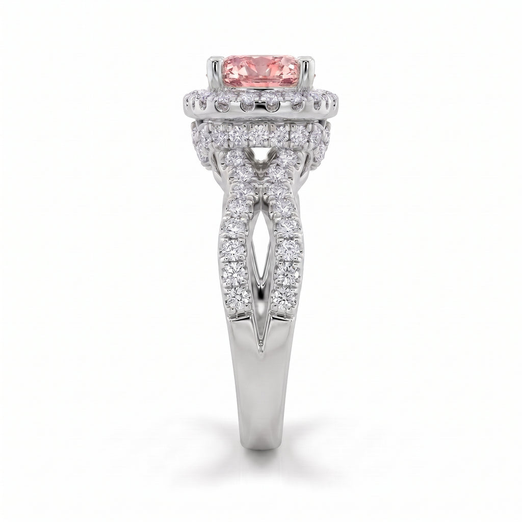 2Cttw Cushion Shaped Pink Lab Grown Diamond (F/VS) Engagement Ring in 14K Gold