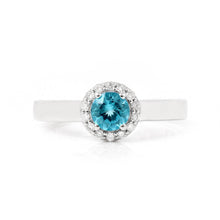 Load image into Gallery viewer, Natural Paraiba Apatite Round Halo Ring, sterling silver paraiba ring, halo ring design, round shape paraiba ring