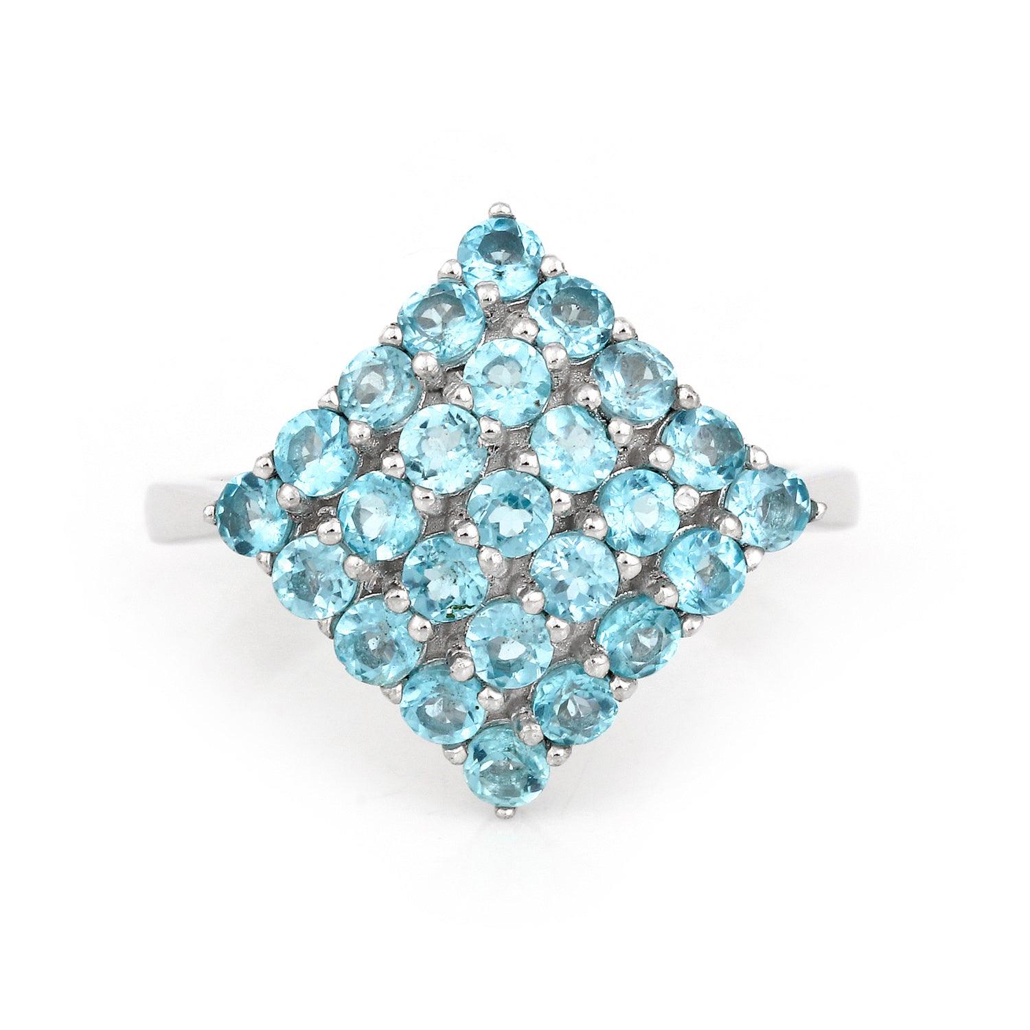 Princess Cut Natural Paraiba Apatite Ring in Sterling Silver 925, Lustrous Rhodium plating