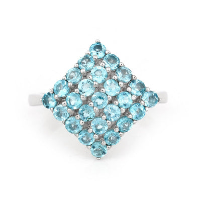 Princess Cut Natural Paraiba Apatite Ring in Sterling Silver 925, Lustrous Rhodium plating