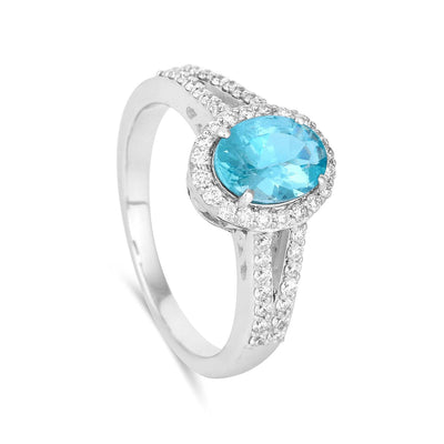 Oval cut gemstone ring, lab grown diamond and paraiba apatite ring