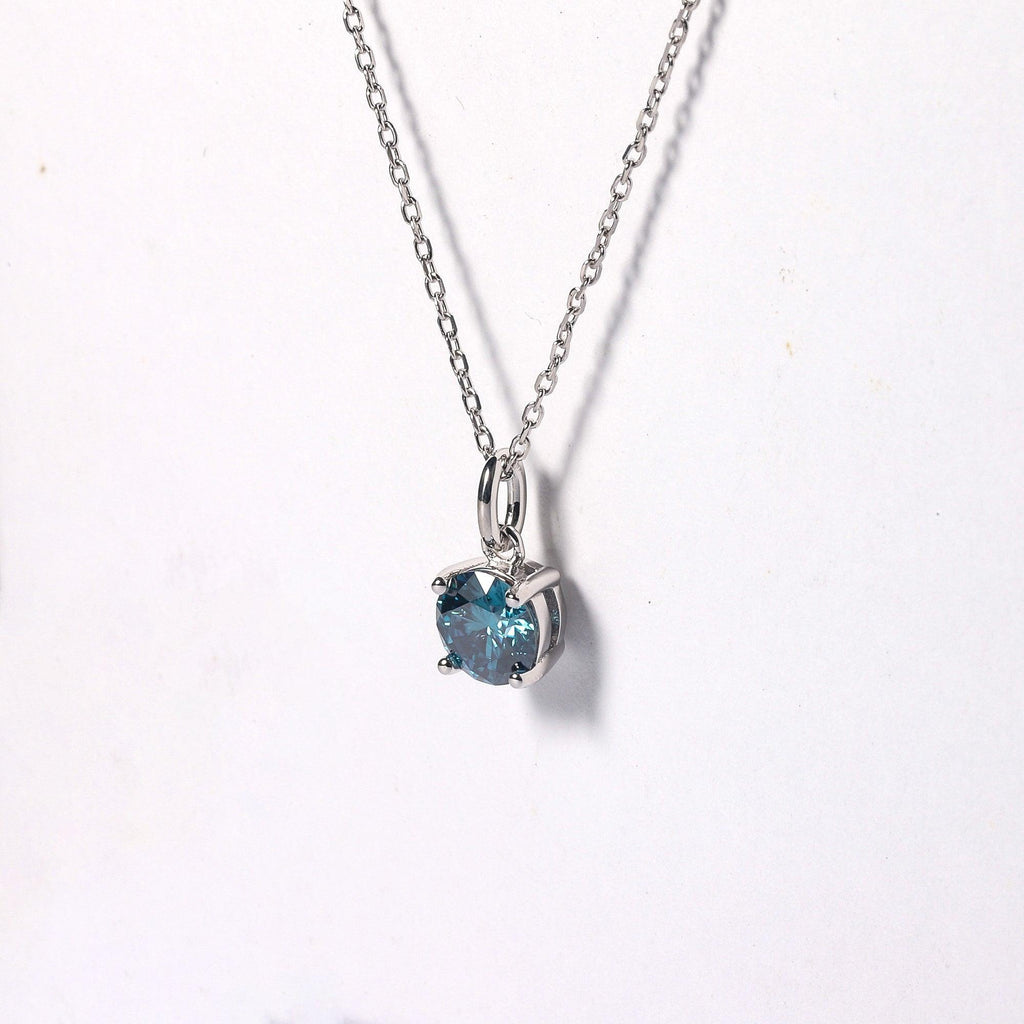 Blue Solitaire Pendant Necklace Blue Minimalist Necklace Certified Moissanite Necklace Blue Gemstone Jewelry Gift for Women Valentines Gift - FineColorJewels