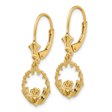 Load image into Gallery viewer, 14K Claddagh in Circle Drop &amp; Dangle Earring Fine Color Jewels affordable real gold earrings, best first mothers day gift, claddagh earrings, Drop Earrings, drop earrings gold, first mothers day gift ideas, first mothers day gift ideas from husband, first time mothers day gifts, gold claddagh earrings, gold Jewelry, irish claddagh earrings, Mother&#39;s Day Gift Ideas for Wife from Husband, mother&#39;s day gifts for first time moms, Mother&#39;s Day Gifts from Husband, QG