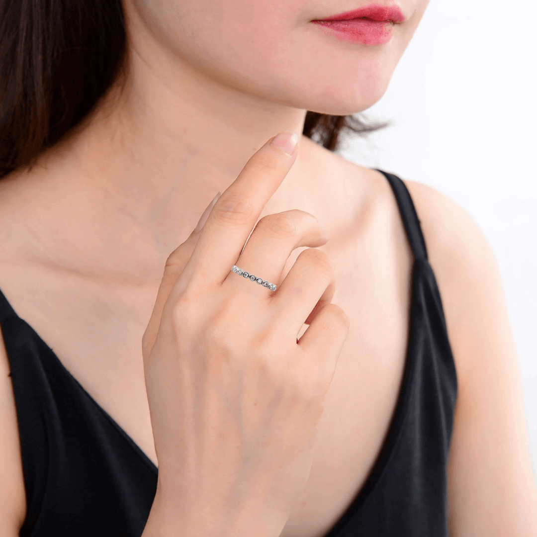 model wearing diamond ring