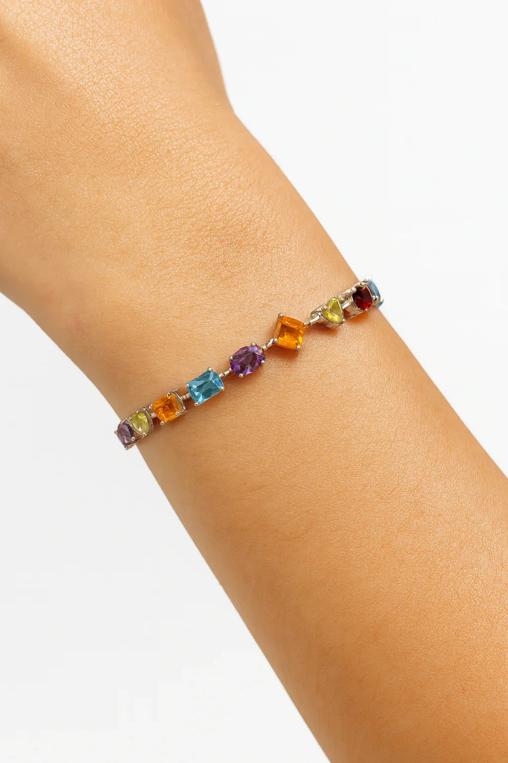 Genuine Multi Stone Tennis Bracelet Sterling Silver Fine Color Jewels
