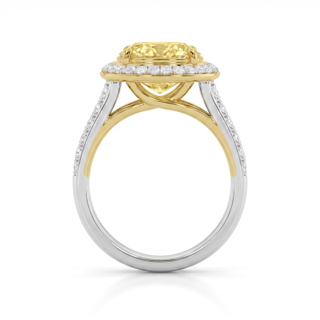 3.5Cttw Oval Shaped Yellow Lab Grown Diamond (F/VS) Bold Accented Statement Engagement Ring in 14K Gold