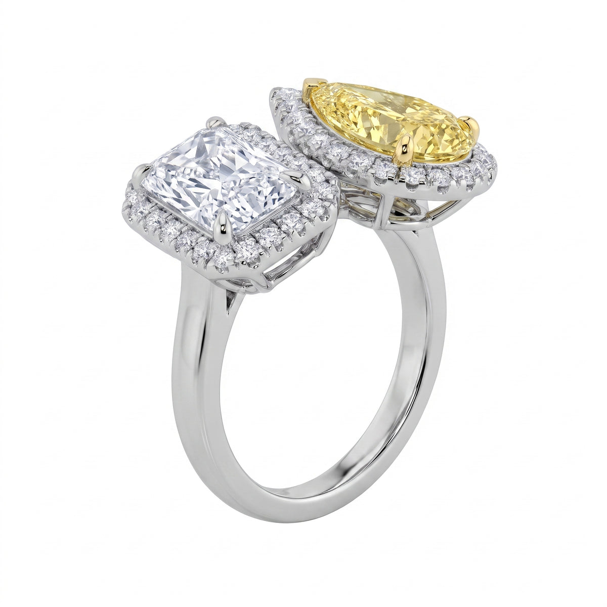 3Cttw Radiant Shaped Lab Grown Diamond (F/VVS) Toi et Moi Fashion Engagement Ring in 14K Gold