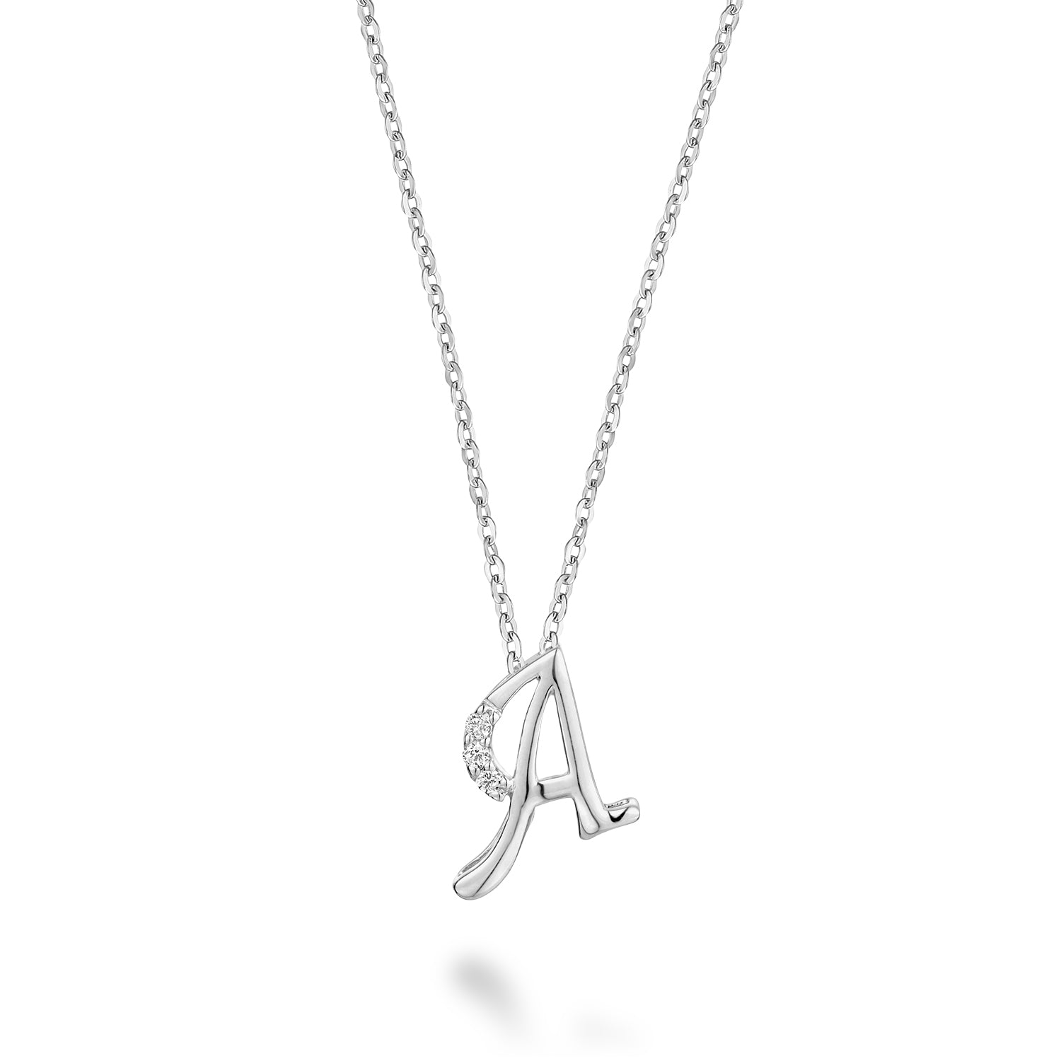 Product Image of Mini Diamond Initials Necklace A Letter White Gold