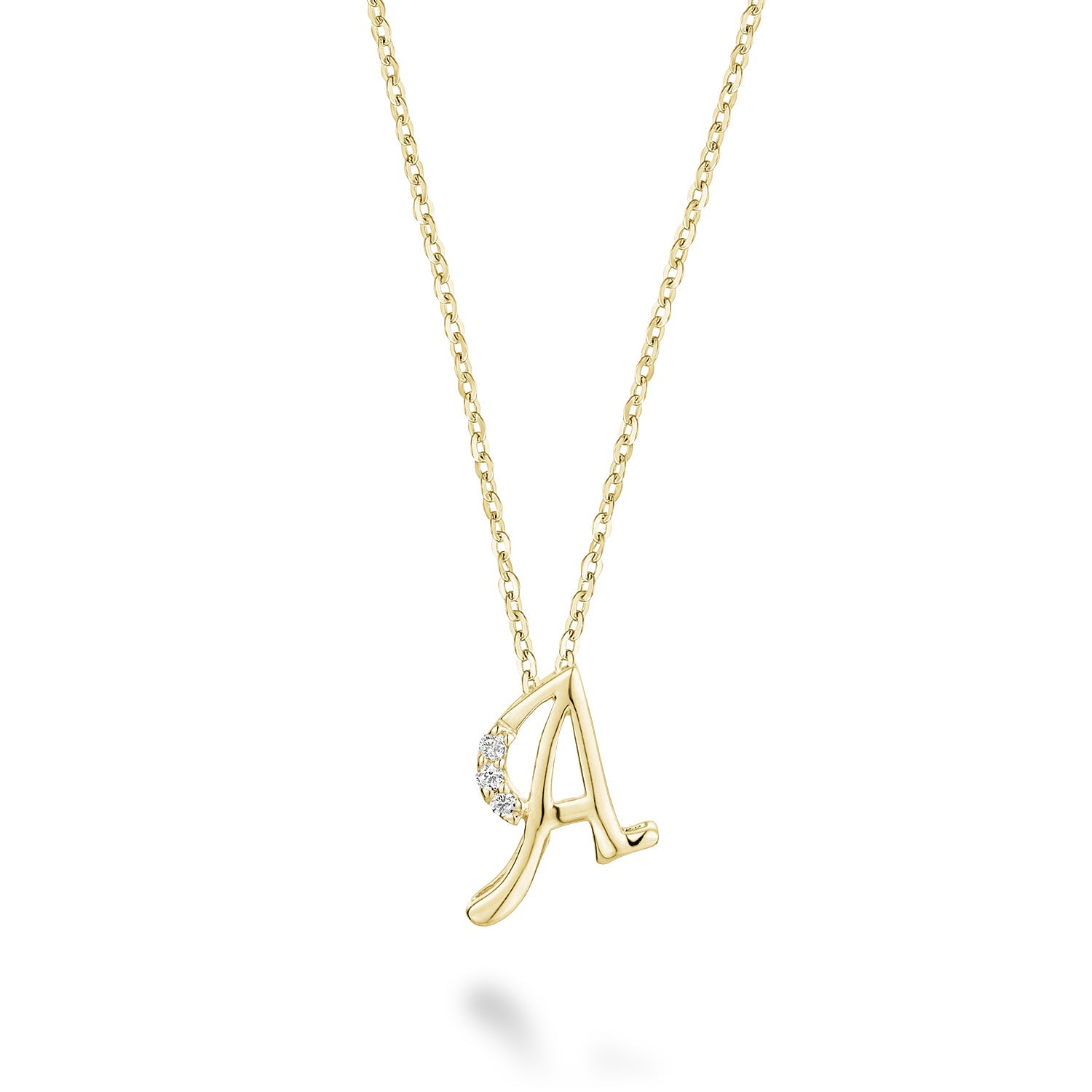 Product Image of Mini Diamond Initials Necklace A Letter Yellow Gold