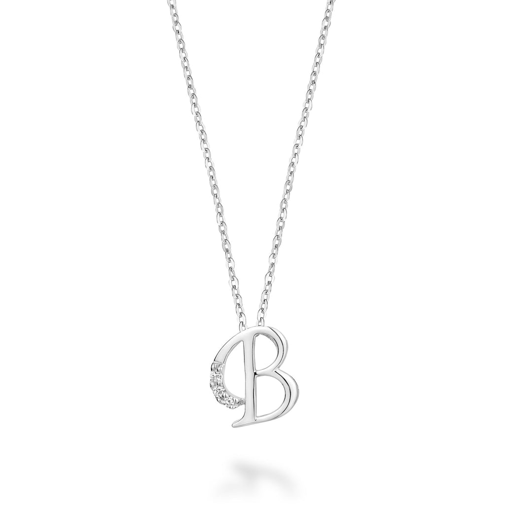 Product Image of Mini Diamond Initials Necklace B Letter White Gold