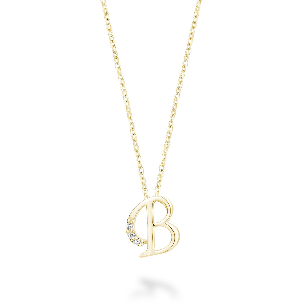 Product Image of Mini Diamond Initials Necklace B Letter Yellow Gold