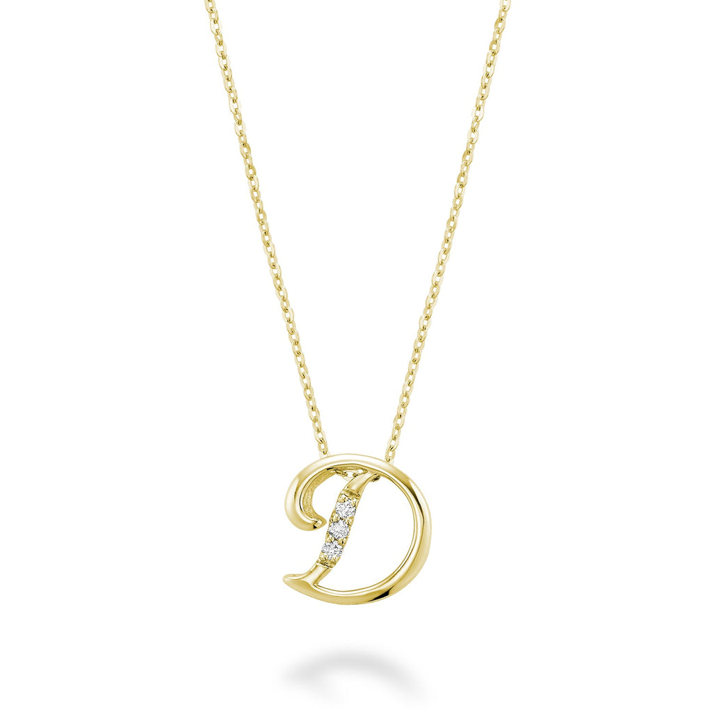 Product Image of Mini Diamond Initials Necklace D Letter Yellow Gold