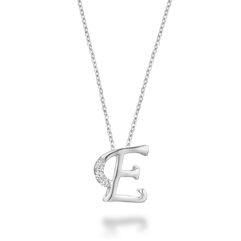 Product Image of Mini Diamond Initials Necklace E Letter White Gold