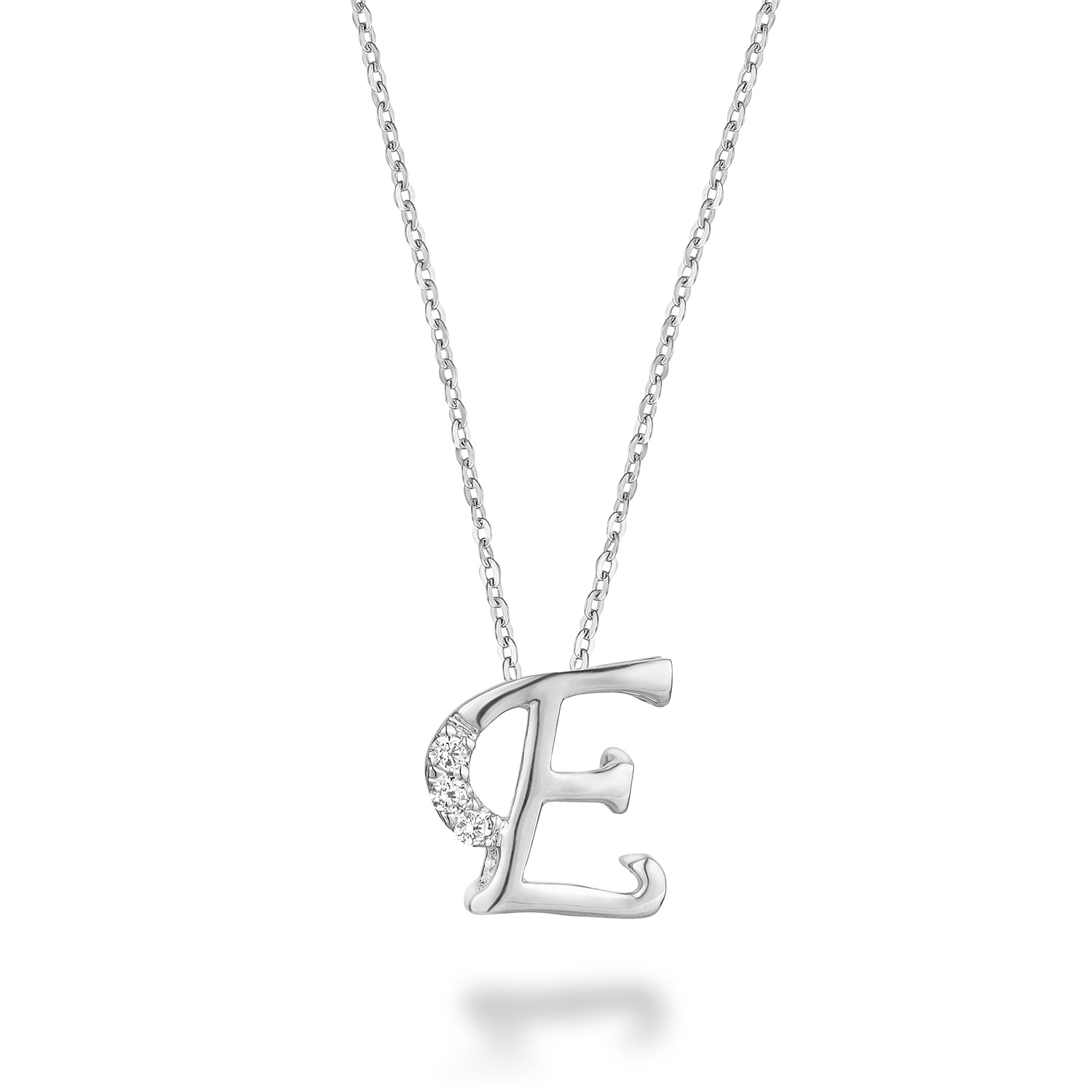 Product Image of Mini Diamond Initials Necklace E Letter White Gold