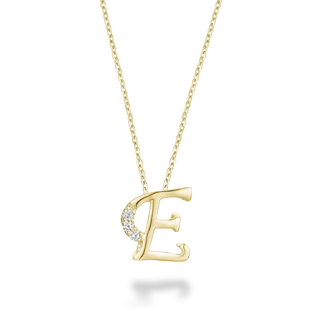 Product Image of Mini Diamond Initials Necklace E Letter Yellow Gold