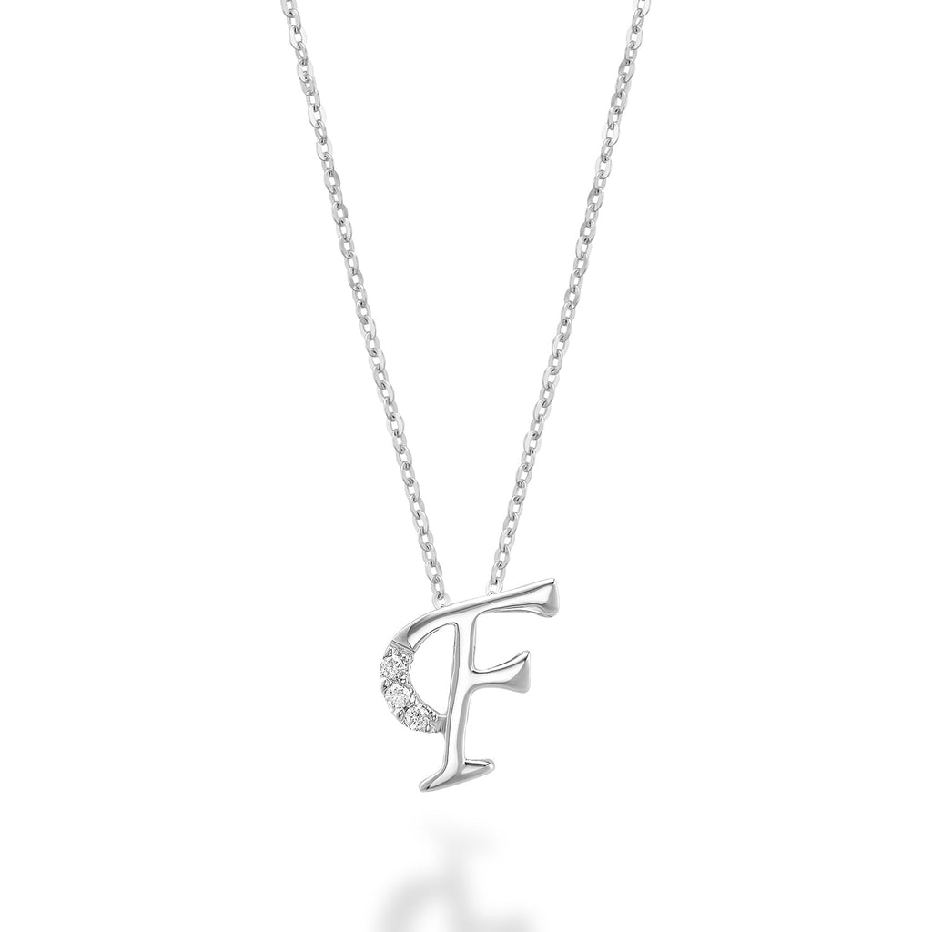 Product Image of Mini Diamond Initials Necklace F Letter White Gold