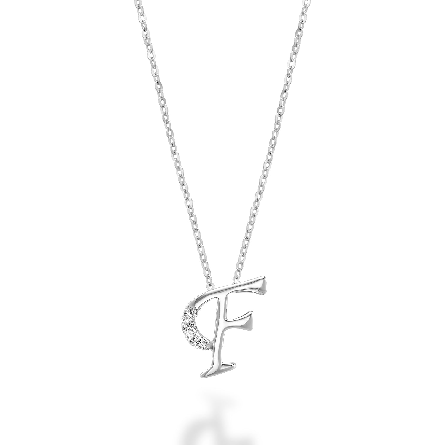 Product Image of Mini Diamond Initials Necklace F Letter White Gold