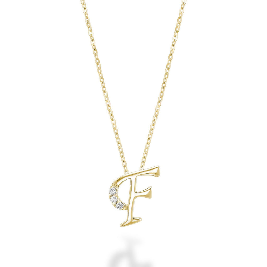 Product Image of Mini Diamond Initials Necklace F Letter Yellow Gold
