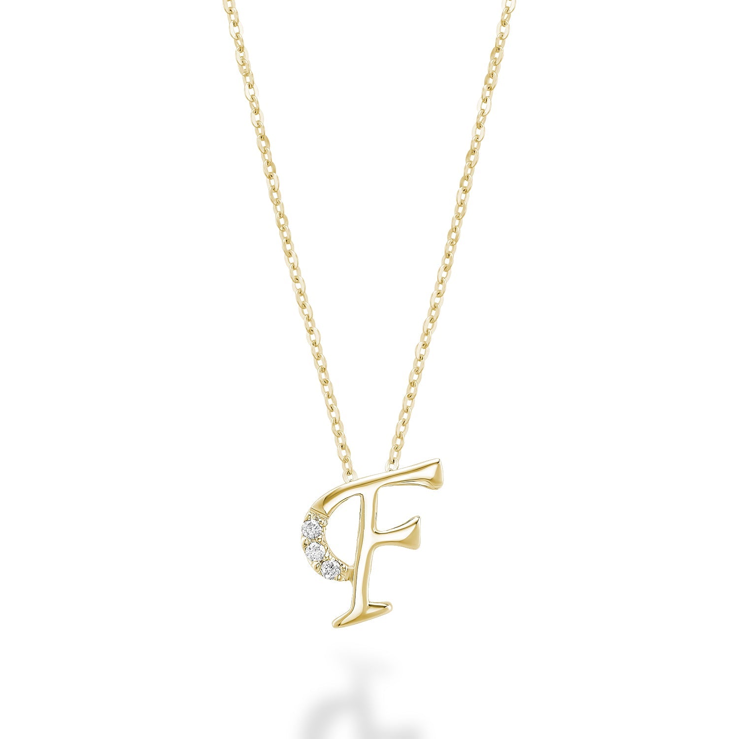 Product Image of Mini Diamond Initials Necklace F Letter Yellow Gold