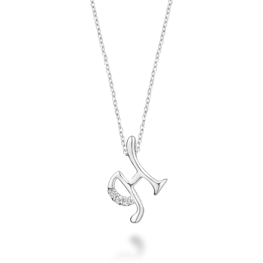 Product Image of Mini Diamond Initials Necklace H Letter White Gold